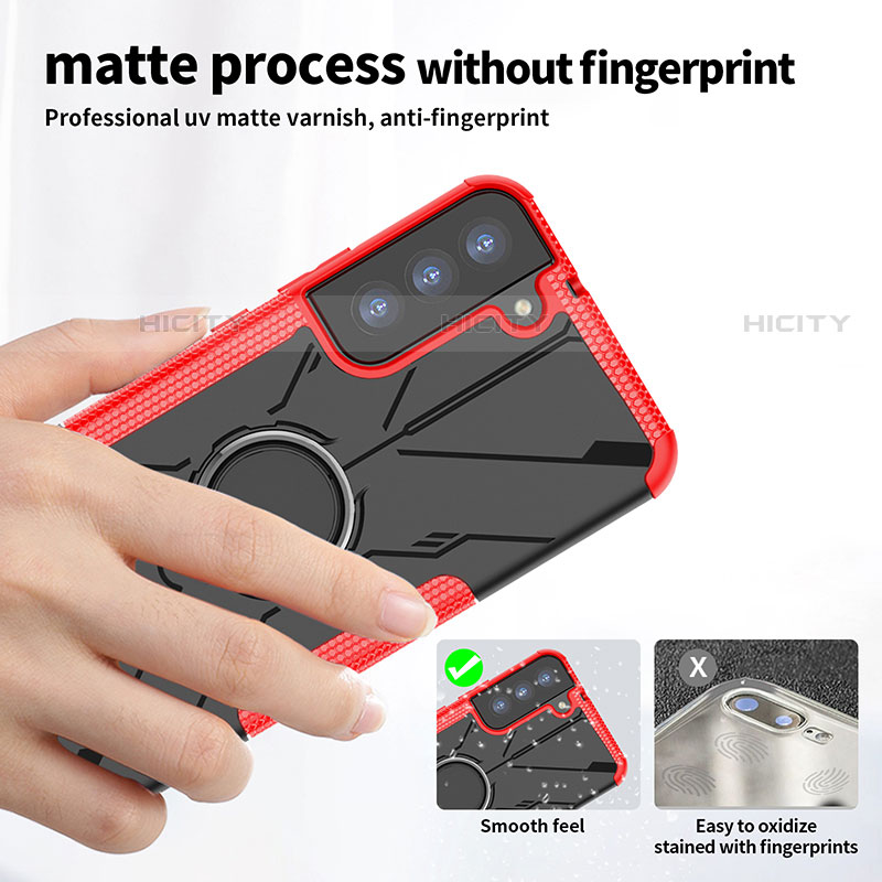 Funda Bumper Silicona y Plastico Mate Carcasa con Magnetico Anillo de dedo Soporte T09 para Samsung Galaxy S21 5G