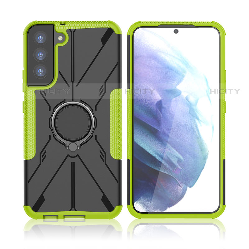 Funda Bumper Silicona y Plastico Mate Carcasa con Magnetico Anillo de dedo Soporte T09 para Samsung Galaxy S21 FE 5G