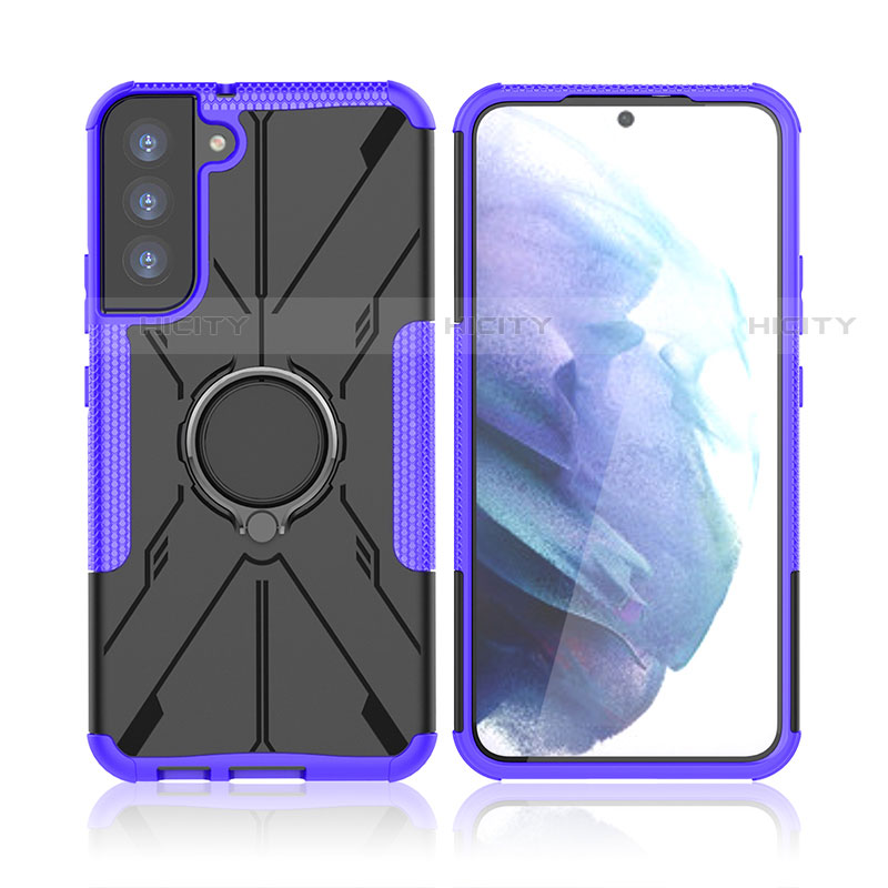 Funda Bumper Silicona y Plastico Mate Carcasa con Magnetico Anillo de dedo Soporte T09 para Samsung Galaxy S21 FE 5G