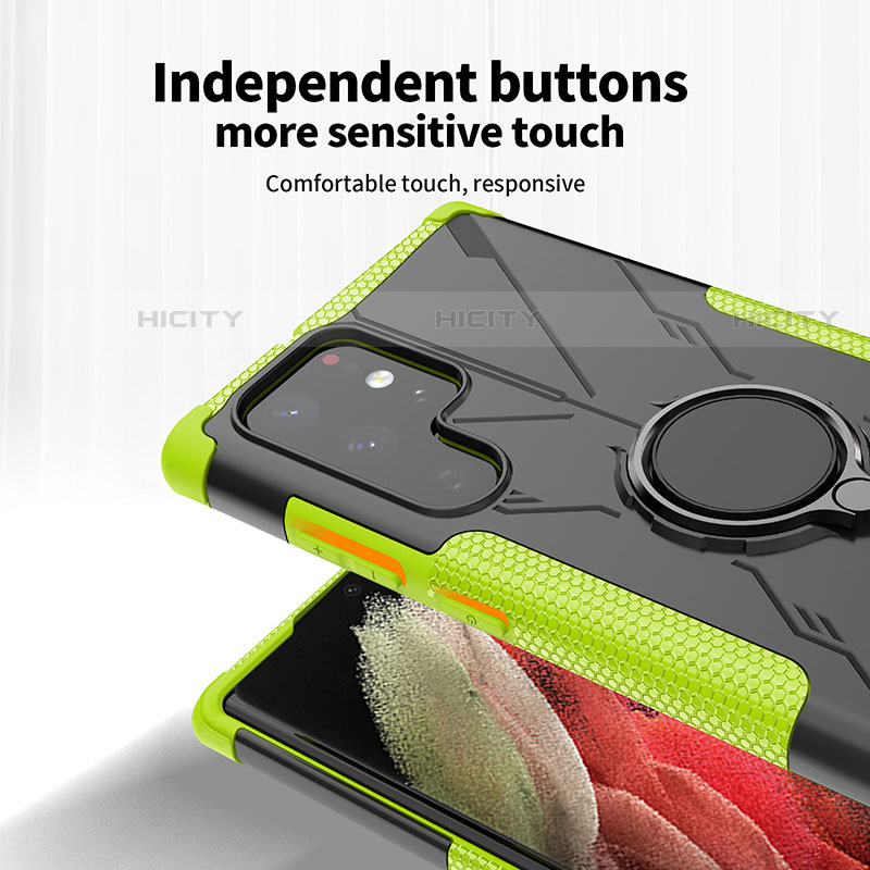 Funda Bumper Silicona y Plastico Mate Carcasa con Magnetico Anillo de dedo Soporte T09 para Samsung Galaxy S22 Ultra 5G