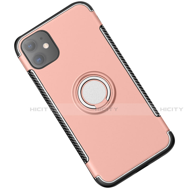 Funda Bumper Silicona y Plastico Mate Carcasa con Magnetico Anillo de dedo Soporte Y01 para Apple iPhone 11 Oro Rosa