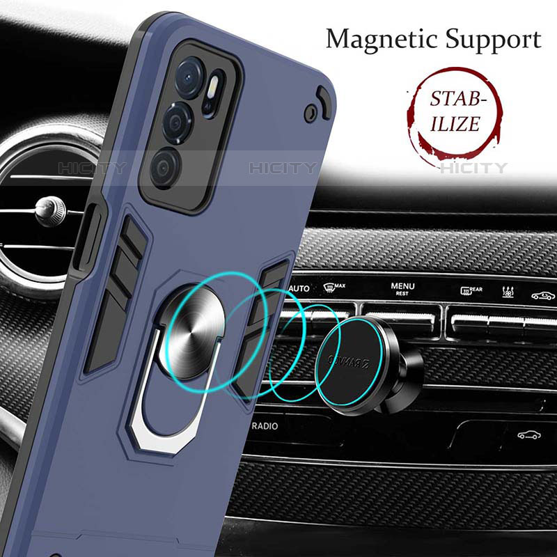 Funda Bumper Silicona y Plastico Mate Carcasa con Magnetico Anillo de dedo Soporte Y01B para Oppo A54s