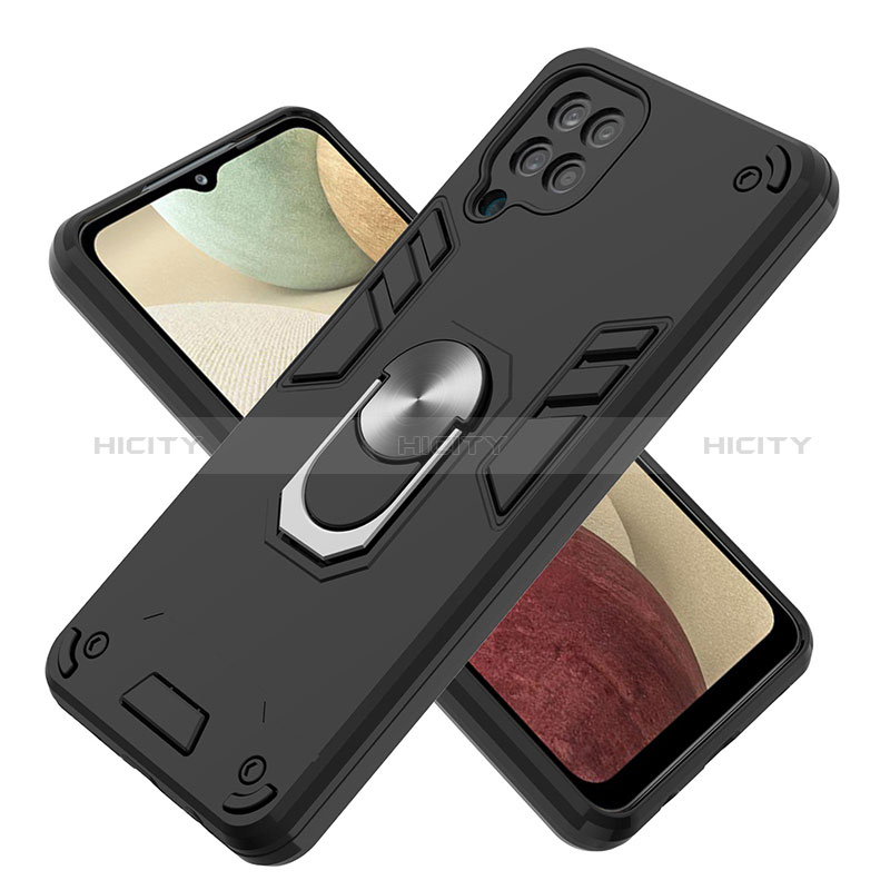 Funda Bumper Silicona y Plastico Mate Carcasa con Magnetico Anillo de dedo Soporte Y01B para Samsung Galaxy A12 Nacho