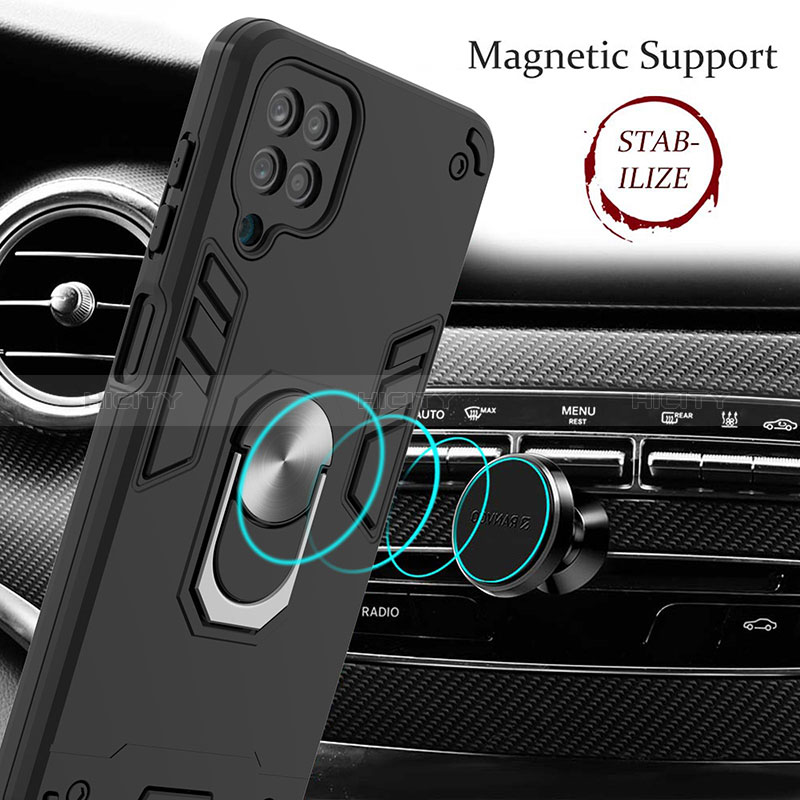 Funda Bumper Silicona y Plastico Mate Carcasa con Magnetico Anillo de dedo Soporte Y01B para Samsung Galaxy A12 Nacho