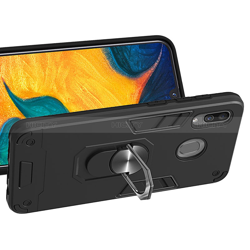 Funda Bumper Silicona y Plastico Mate Carcasa con Magnetico Anillo de dedo Soporte Y01B para Samsung Galaxy A20