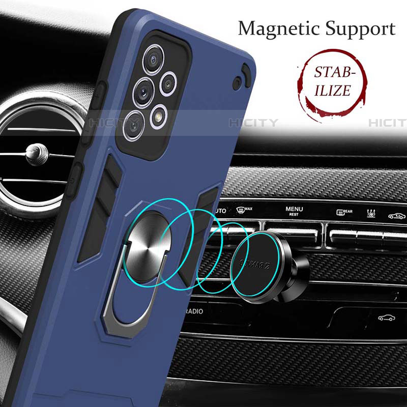 Funda Bumper Silicona y Plastico Mate Carcasa con Magnetico Anillo de dedo Soporte Y01B para Samsung Galaxy A72 5G