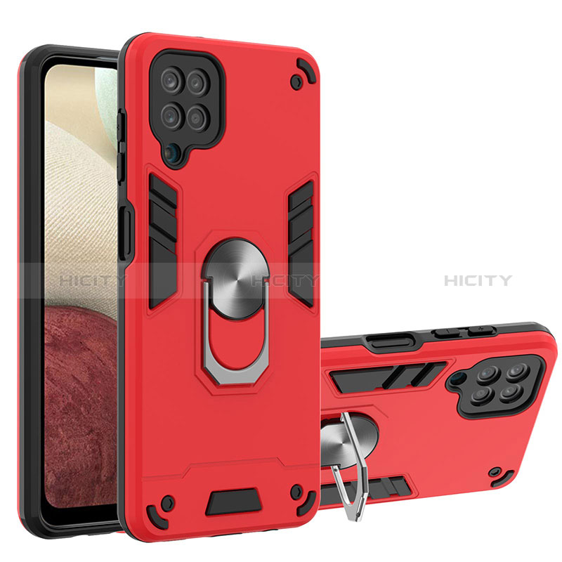 Funda Bumper Silicona y Plastico Mate Carcasa con Magnetico Anillo de dedo Soporte Y01B para Samsung Galaxy F12 Rojo