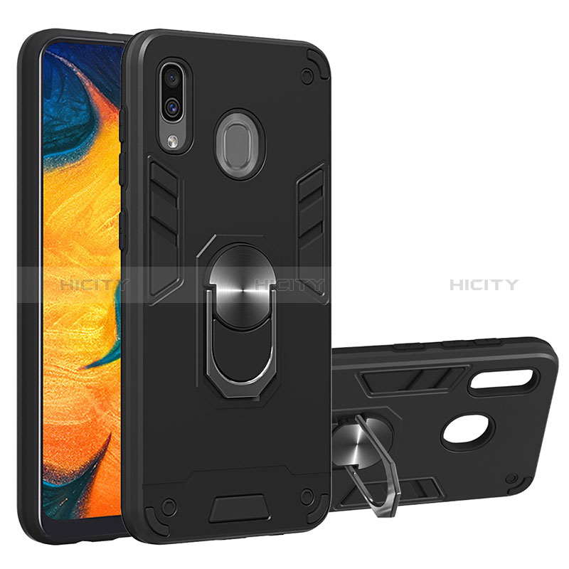 Funda Bumper Silicona y Plastico Mate Carcasa con Magnetico Anillo de dedo Soporte Y01B para Samsung Galaxy M10S Negro