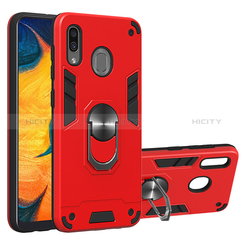 Funda Bumper Silicona y Plastico Mate Carcasa con Magnetico Anillo de dedo Soporte Y01B para Samsung Galaxy M10S Rojo