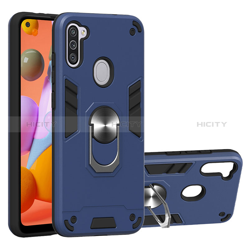 Funda Bumper Silicona y Plastico Mate Carcasa con Magnetico Anillo de dedo Soporte Y01B para Samsung Galaxy M11