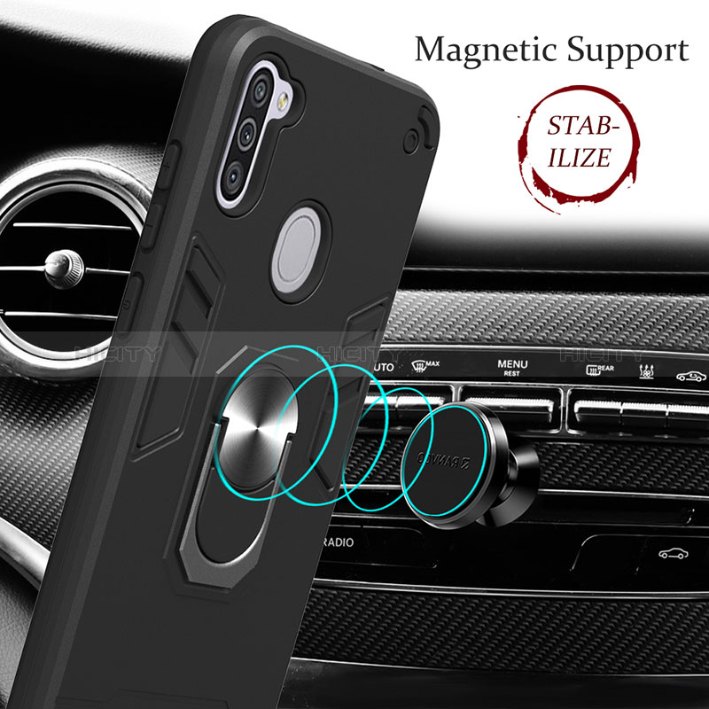 Funda Bumper Silicona y Plastico Mate Carcasa con Magnetico Anillo de dedo Soporte Y01B para Samsung Galaxy M11