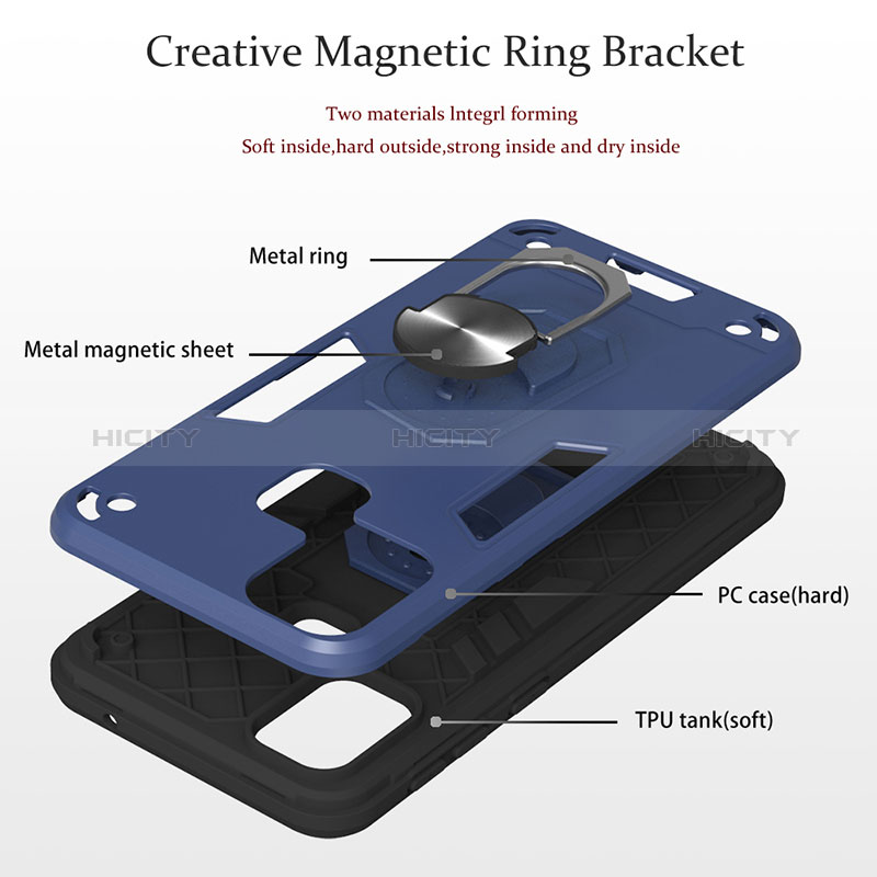 Funda Bumper Silicona y Plastico Mate Carcasa con Magnetico Anillo de dedo Soporte Y01B para Samsung Galaxy M21s