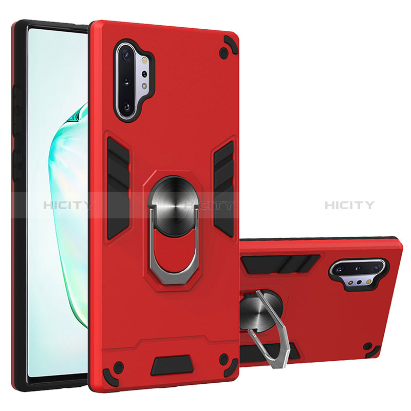 Funda Bumper Silicona y Plastico Mate Carcasa con Magnetico Anillo de dedo Soporte Y01B para Samsung Galaxy Note 10 Plus 5G Rojo