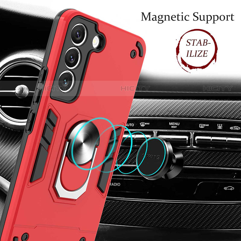 Funda Bumper Silicona y Plastico Mate Carcasa con Magnetico Anillo de dedo Soporte Y01B para Samsung Galaxy S21 Plus 5G