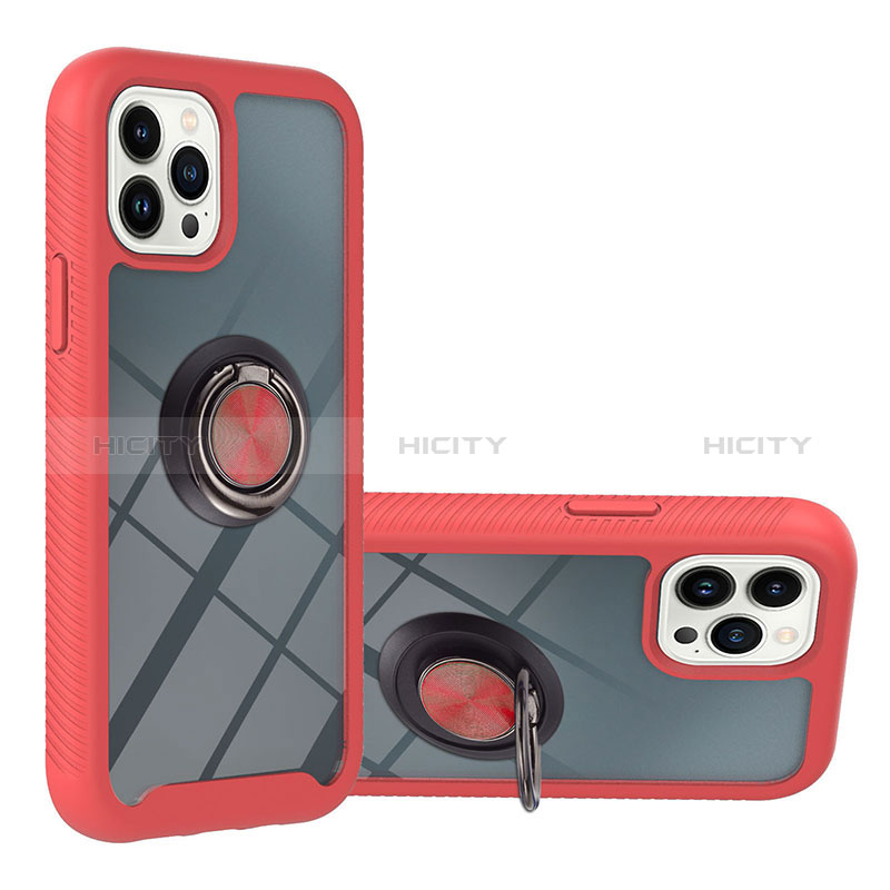 Funda Bumper Silicona y Plastico Mate Carcasa con Magnetico Anillo de dedo Soporte YB1 para Apple iPhone 13 Pro Max Rojo