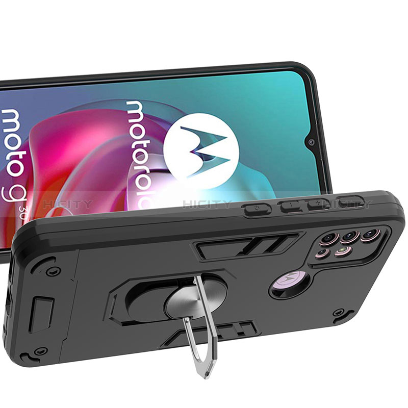 Funda Bumper Silicona y Plastico Mate Carcasa con Magnetico Anillo de dedo Soporte YB1 para Motorola Moto G10