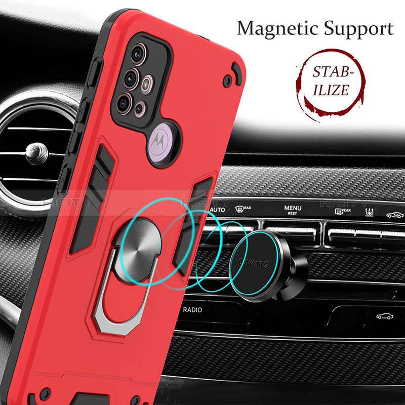 Funda Bumper Silicona y Plastico Mate Carcasa con Magnetico Anillo de dedo Soporte YB1 para Motorola Moto G10 Power