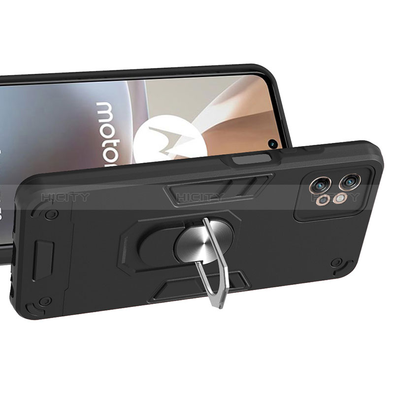 Funda Bumper Silicona y Plastico Mate Carcasa con Magnetico Anillo de dedo Soporte YB1 para Motorola Moto G32