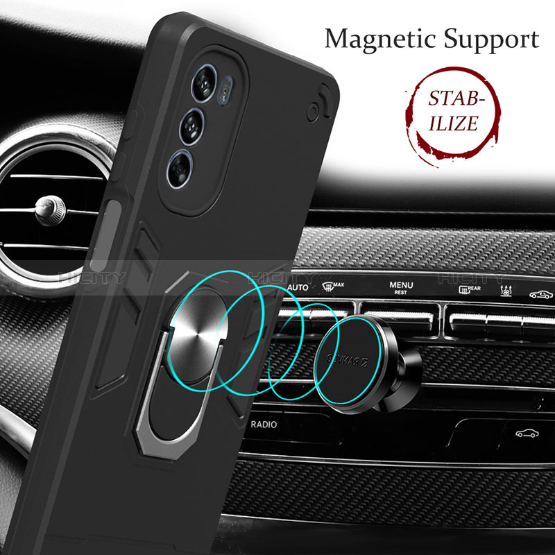 Funda Bumper Silicona y Plastico Mate Carcasa con Magnetico Anillo de dedo Soporte YB1 para Motorola Moto G62 5G