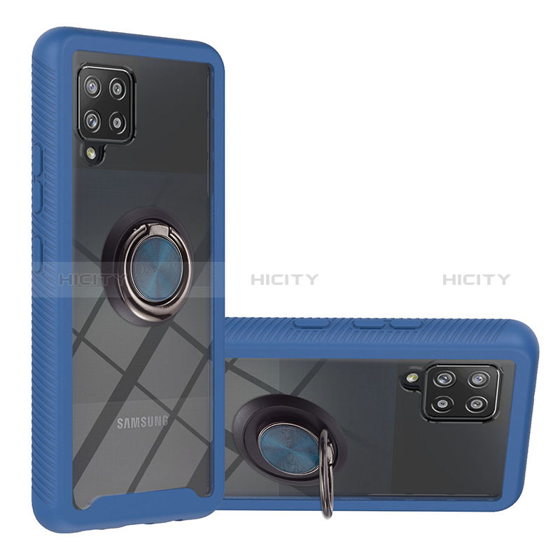 Funda Bumper Silicona y Plastico Mate Carcasa con Magnetico Anillo de dedo Soporte YB1 para Samsung Galaxy A42 5G Azul