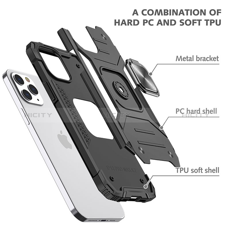 Funda Bumper Silicona y Plastico Mate Carcasa con Magnetico Anillo de dedo Soporte YF1 para Apple iPhone 13 Pro