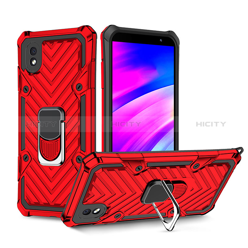 Funda Bumper Silicona y Plastico Mate Carcasa con Magnetico Anillo de dedo Soporte YF1 para Samsung Galaxy A01 Core Rojo