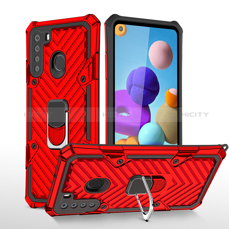 Funda Bumper Silicona y Plastico Mate Carcasa con Magnetico Anillo de dedo Soporte YF1 para Samsung Galaxy A21