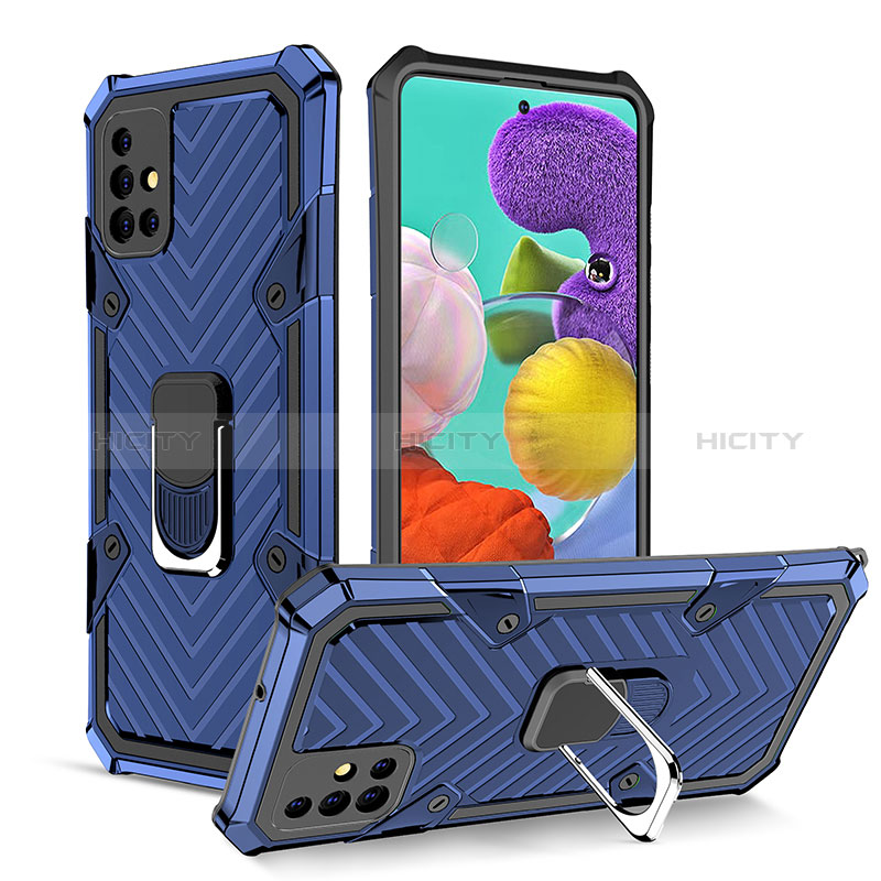 Funda Bumper Silicona y Plastico Mate Carcasa con Magnetico Anillo de dedo Soporte YF1 para Samsung Galaxy A51 5G Azul