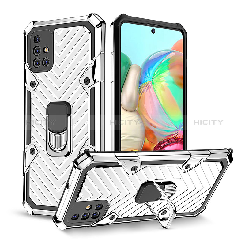 Funda Bumper Silicona y Plastico Mate Carcasa con Magnetico Anillo de dedo Soporte YF1 para Samsung Galaxy A71 4G A715 Plata