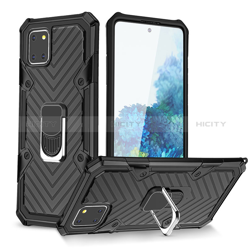 Funda Bumper Silicona y Plastico Mate Carcasa con Magnetico Anillo de dedo Soporte YF1 para Samsung Galaxy A81 Negro