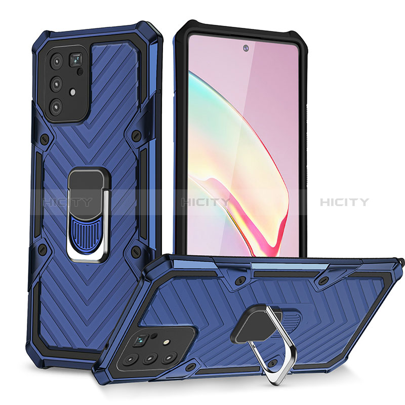 Funda Bumper Silicona y Plastico Mate Carcasa con Magnetico Anillo de dedo Soporte YF1 para Samsung Galaxy A91 Azul