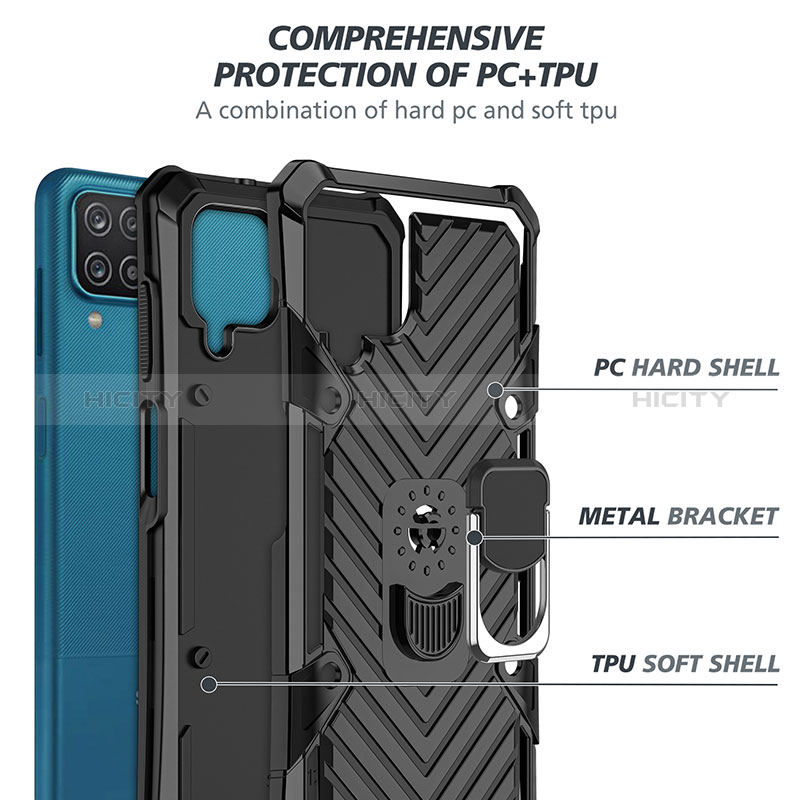 Funda Bumper Silicona y Plastico Mate Carcasa con Magnetico Anillo de dedo Soporte YF1 para Samsung Galaxy F12