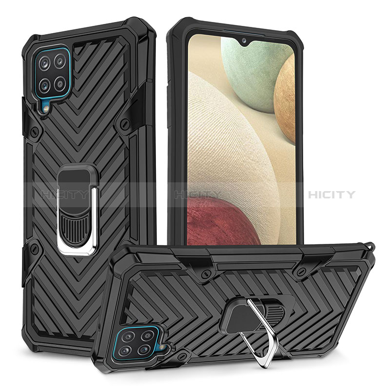 Funda Bumper Silicona y Plastico Mate Carcasa con Magnetico Anillo de dedo Soporte YF1 para Samsung Galaxy F12