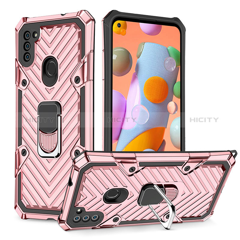 Funda Bumper Silicona y Plastico Mate Carcasa con Magnetico Anillo de dedo Soporte YF1 para Samsung Galaxy M11