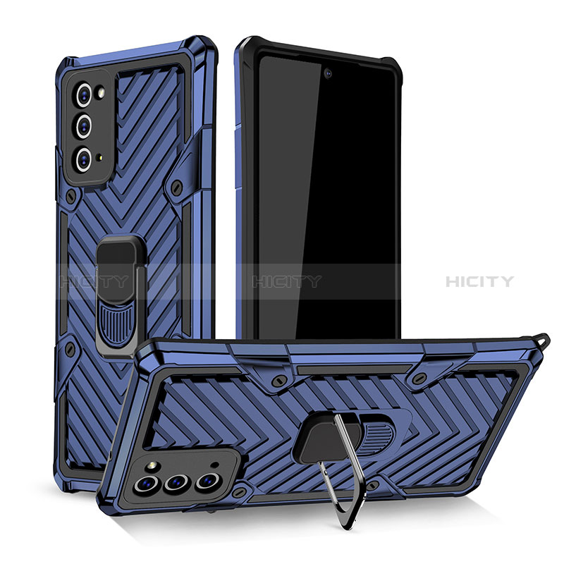 Funda Bumper Silicona y Plastico Mate Carcasa con Magnetico Anillo de dedo Soporte YF1 para Samsung Galaxy Note 20 5G Azul