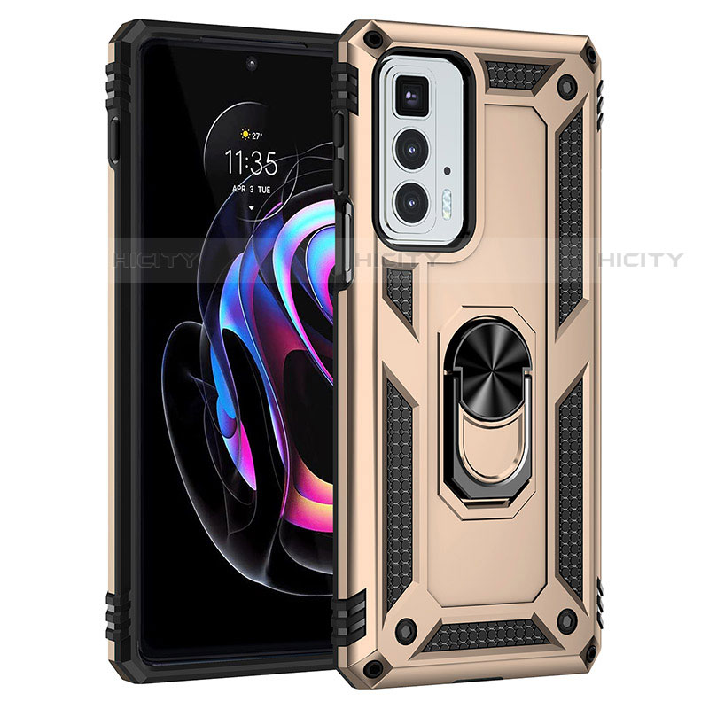 Funda Bumper Silicona y Plastico Mate Carcasa con Magnetico Anillo de dedo Soporte Z01 para Motorola Moto Edge S Pro 5G Oro