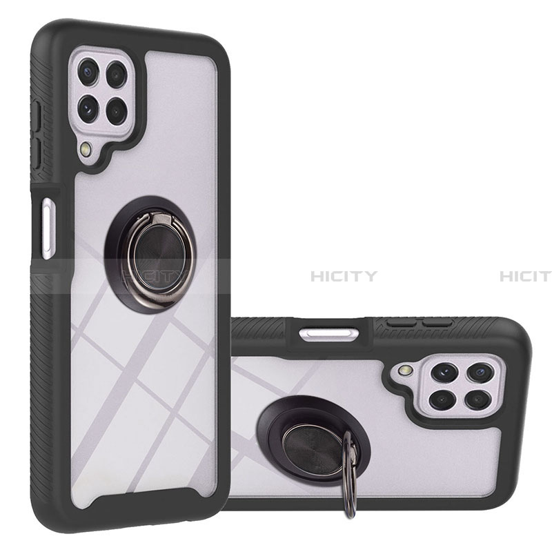 Funda Bumper Silicona y Plastico Mate Carcasa con Magnetico Anillo de dedo Soporte ZJ1 para Samsung Galaxy A22 4G Negro