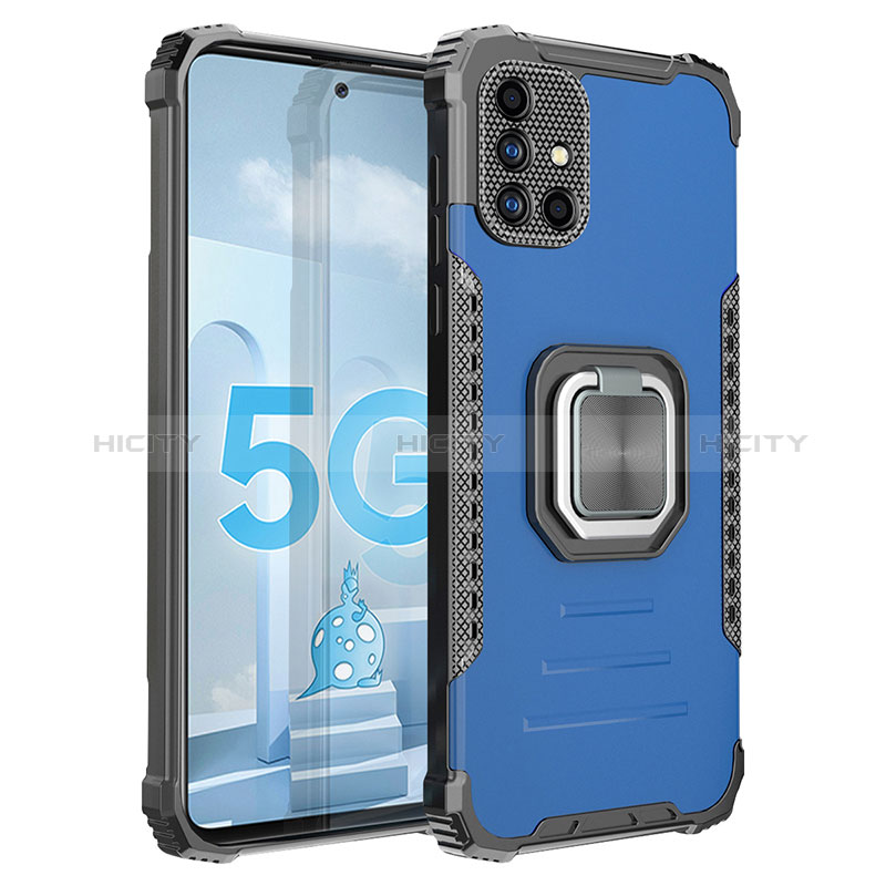 Funda Bumper Silicona y Plastico Mate Carcasa con Magnetico Anillo de dedo Soporte ZJ2 para Samsung Galaxy A51 5G Azul