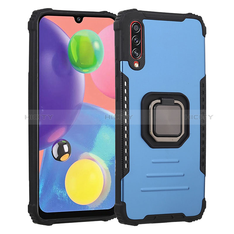 Funda Bumper Silicona y Plastico Mate Carcasa con Magnetico Anillo de dedo Soporte ZJ2 para Samsung Galaxy A70 Azul