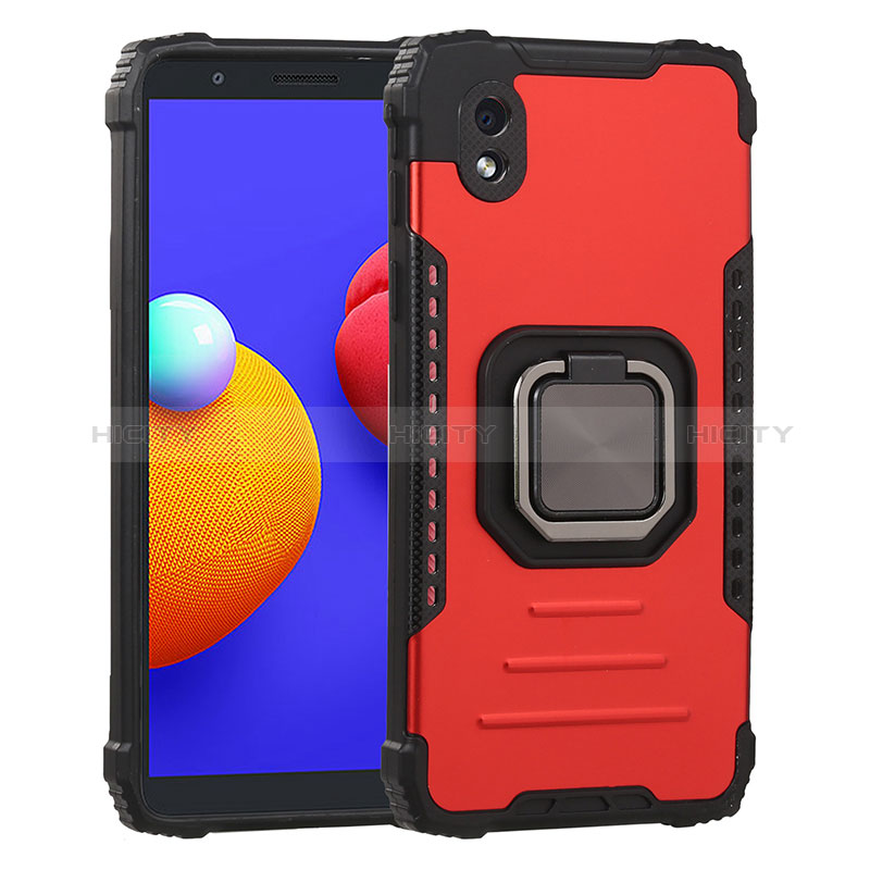Funda Bumper Silicona y Plastico Mate Carcasa con Magnetico Anillo de dedo Soporte ZJ2 para Samsung Galaxy M01 Core Rojo