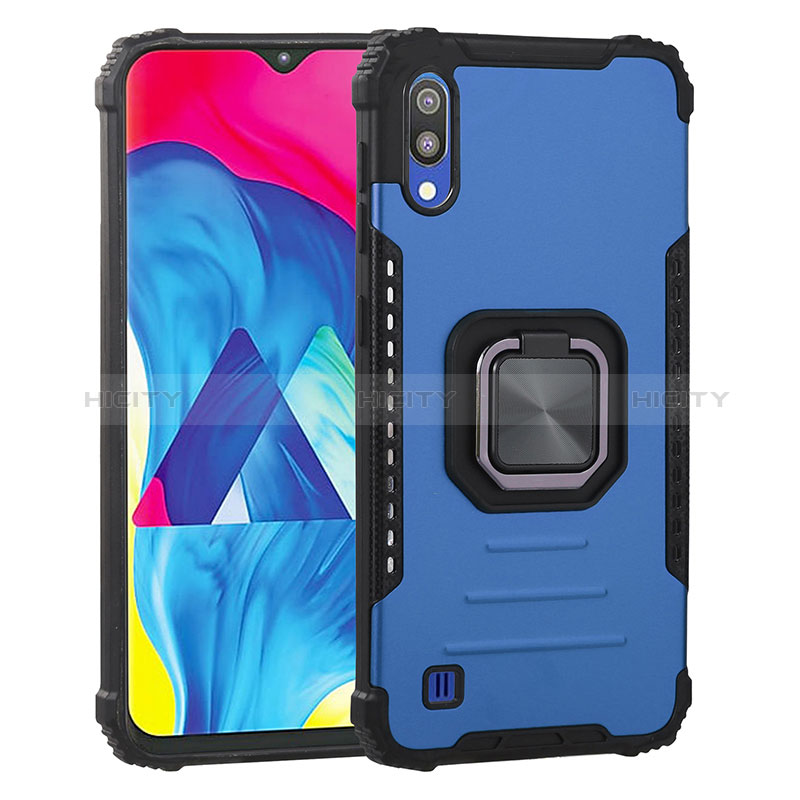 Funda Bumper Silicona y Plastico Mate Carcasa con Magnetico Anillo de dedo Soporte ZJ2 para Samsung Galaxy M10 Azul