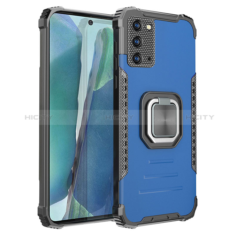 Funda Bumper Silicona y Plastico Mate Carcasa con Magnetico Anillo de dedo Soporte ZJ2 para Samsung Galaxy Note 20 5G Azul
