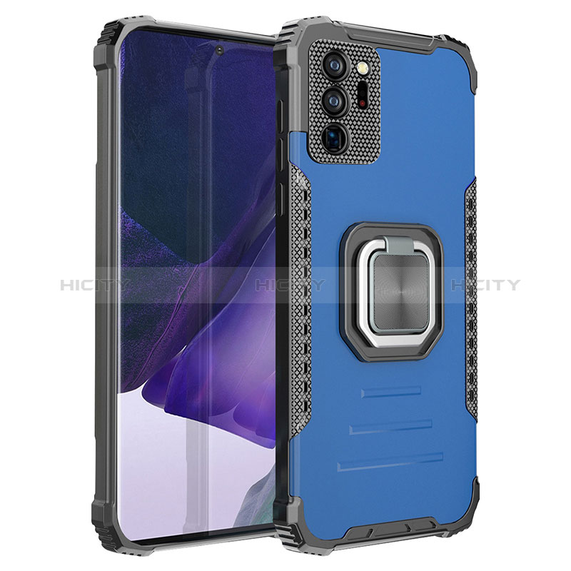 Funda Bumper Silicona y Plastico Mate Carcasa con Magnetico Anillo de dedo Soporte ZJ2 para Samsung Galaxy Note 20 Ultra 5G Azul