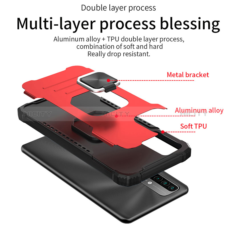 Funda Bumper Silicona y Plastico Mate Carcasa con Magnetico Anillo de dedo Soporte ZJ2 para Xiaomi Redmi 9T 4G