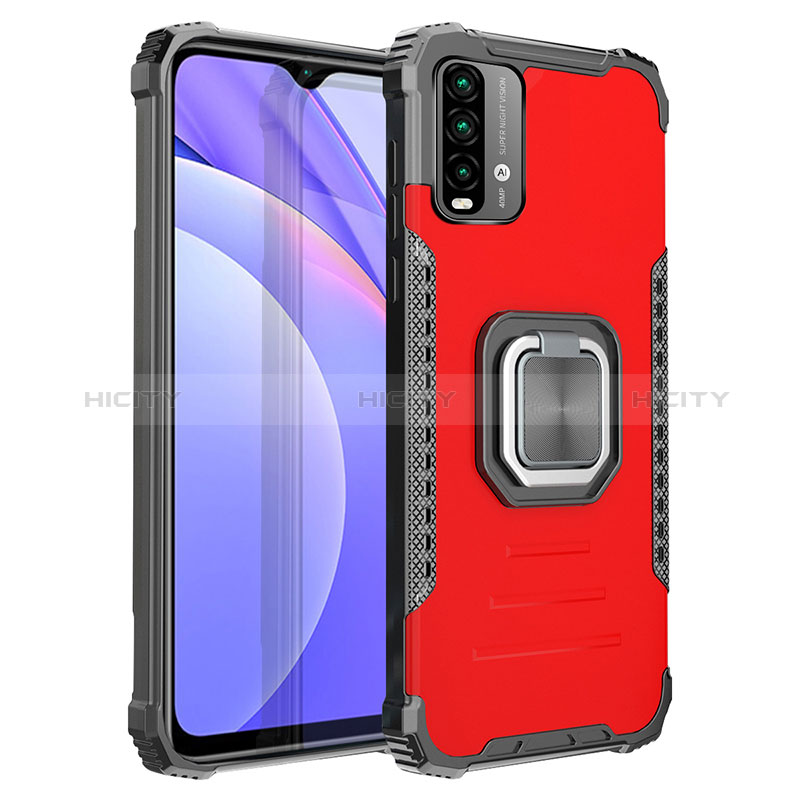 Funda Bumper Silicona y Plastico Mate Carcasa con Magnetico Anillo de dedo Soporte ZJ2 para Xiaomi Redmi 9T 4G