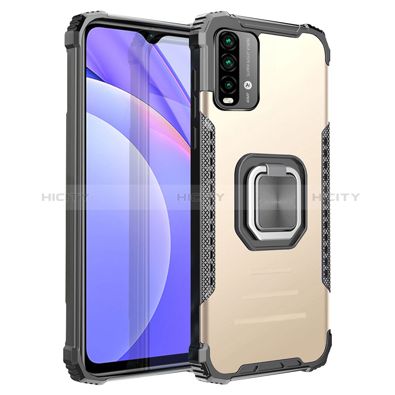 Funda Bumper Silicona y Plastico Mate Carcasa con Magnetico Anillo de dedo Soporte ZJ2 para Xiaomi Redmi 9T 4G