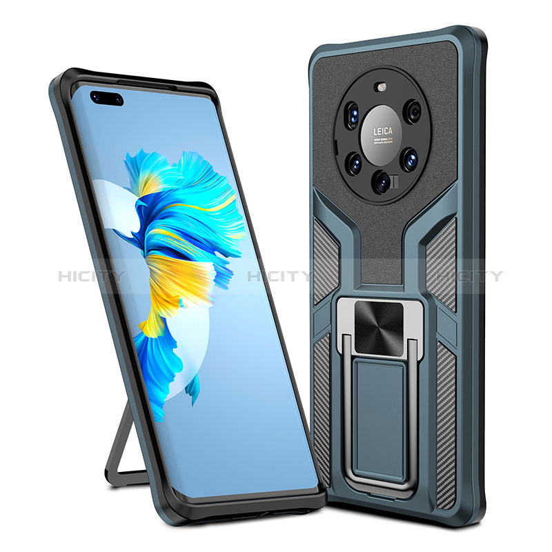 Funda Bumper Silicona y Plastico Mate Carcasa con Magnetico Anillo de dedo Soporte ZL1 para Huawei Mate 40 Pro+ Plus Cian