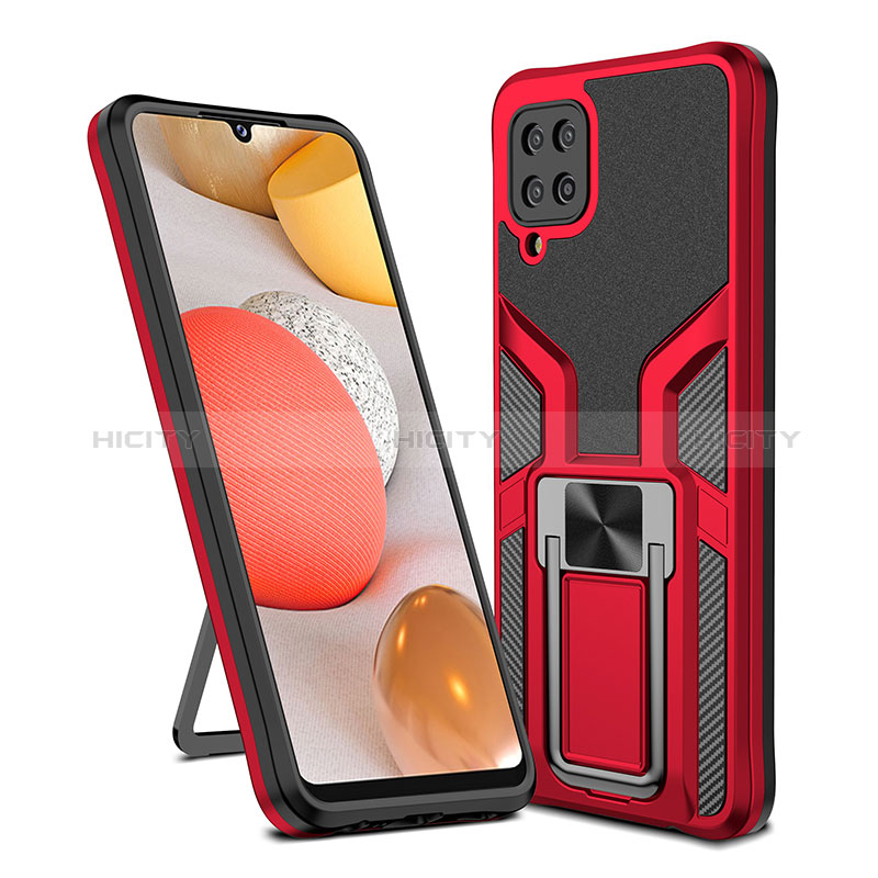 Funda Bumper Silicona y Plastico Mate Carcasa con Magnetico Anillo de dedo Soporte ZL1 para Samsung Galaxy A12 5G Rojo