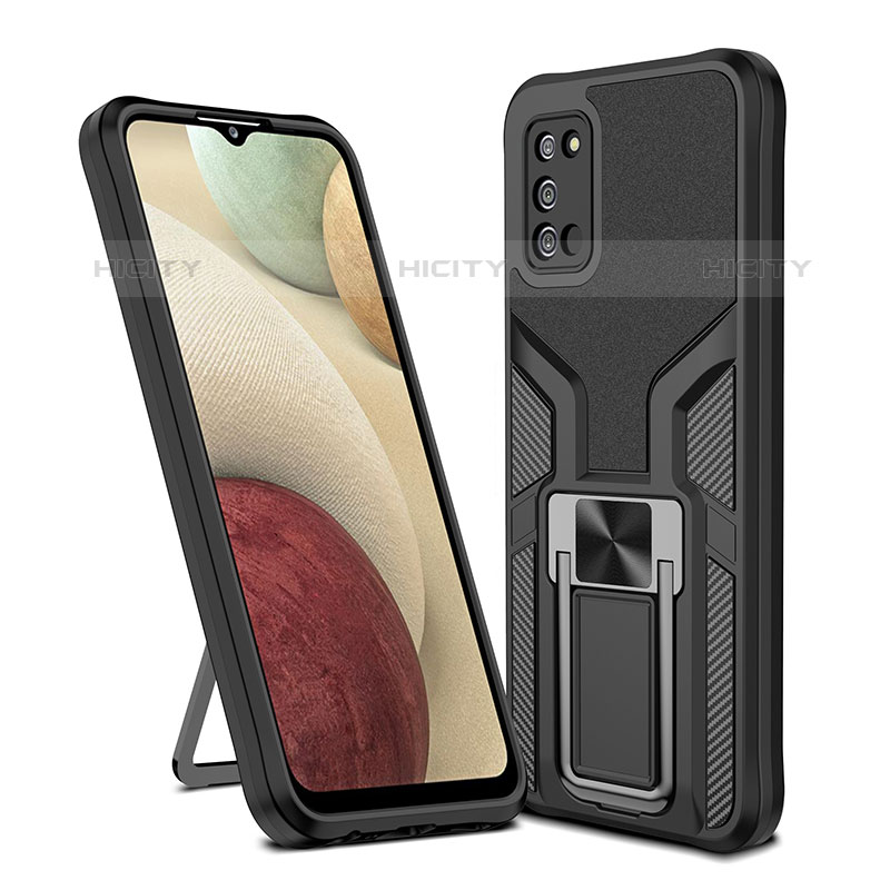 Funda Bumper Silicona y Plastico Mate Carcasa con Magnetico Anillo de dedo Soporte ZL1 para Samsung Galaxy M02s Negro