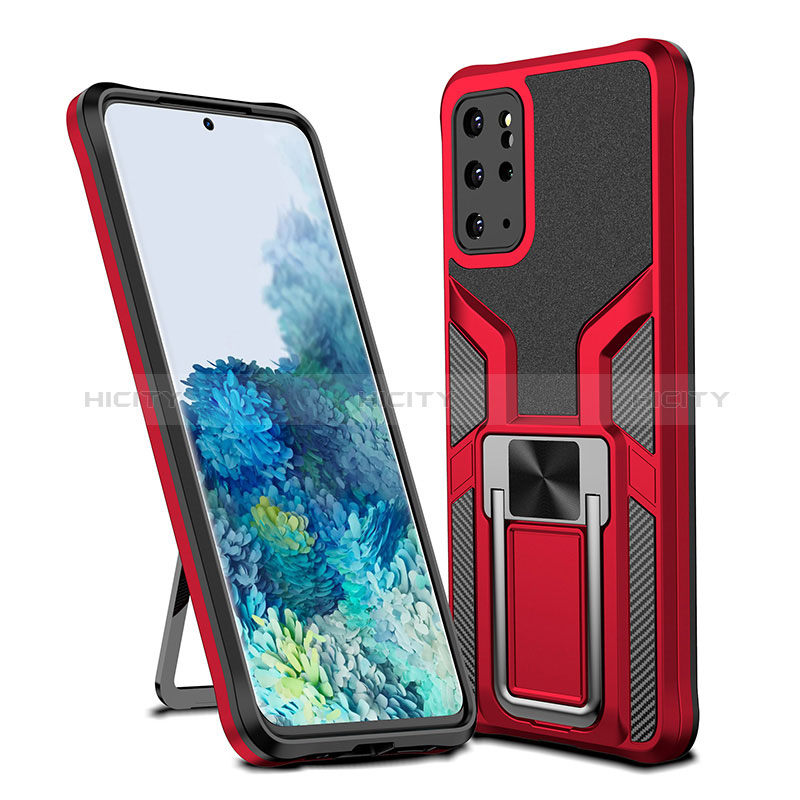 Funda Bumper Silicona y Plastico Mate Carcasa con Magnetico Anillo de dedo Soporte ZL1 para Samsung Galaxy S20 Plus Rojo